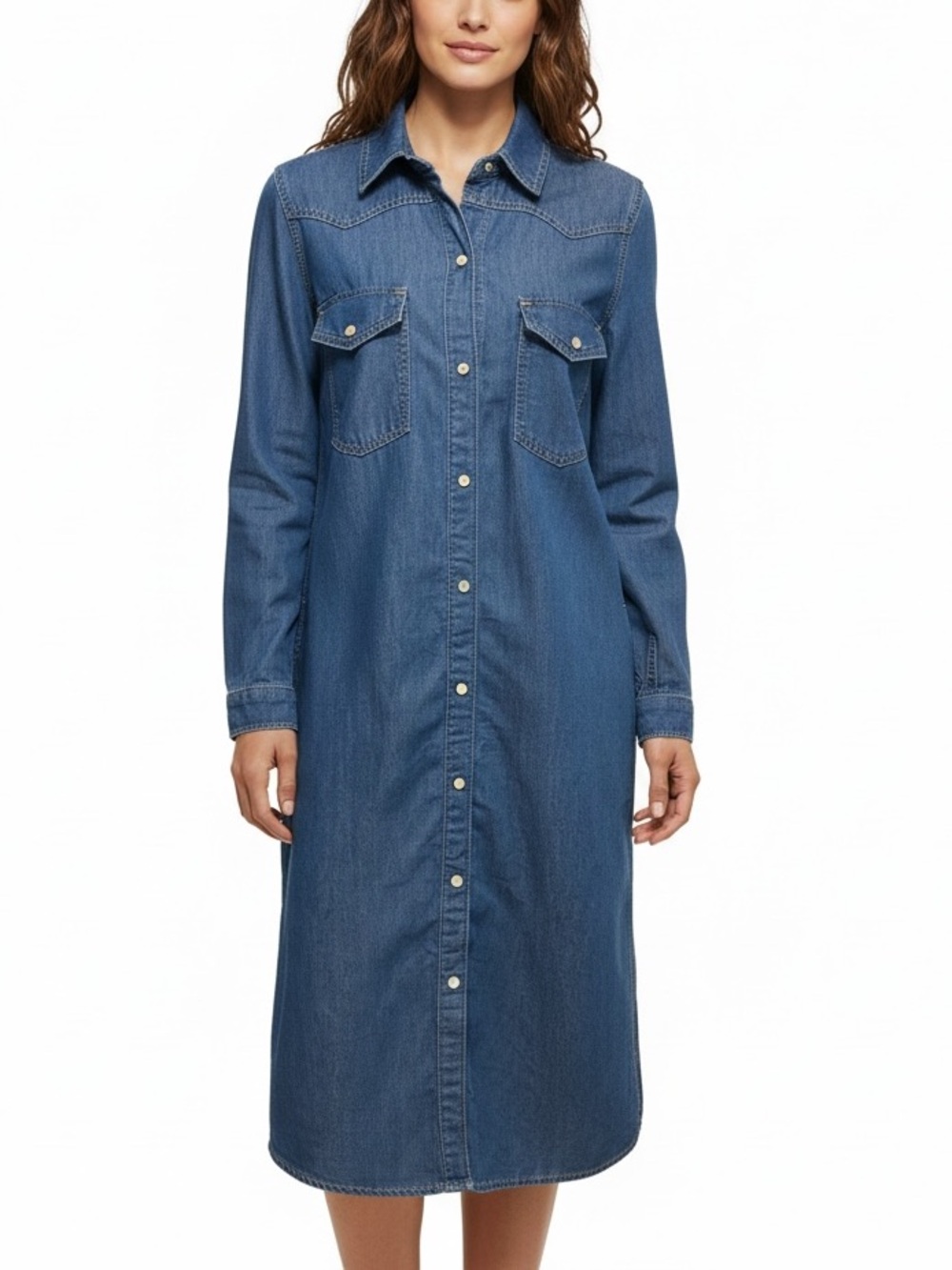 Massimo Dutti Denim Midi Shirt Dress Blue
